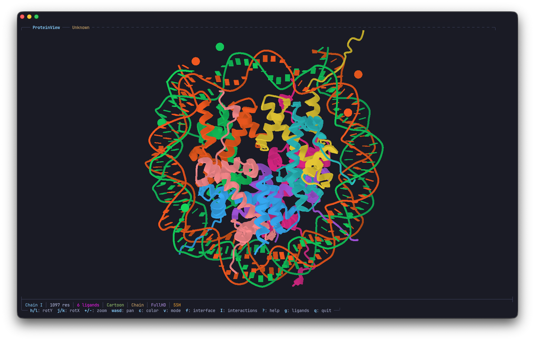 Nucleosome core particle with histone proteins and DNA rendered in FullHD mode