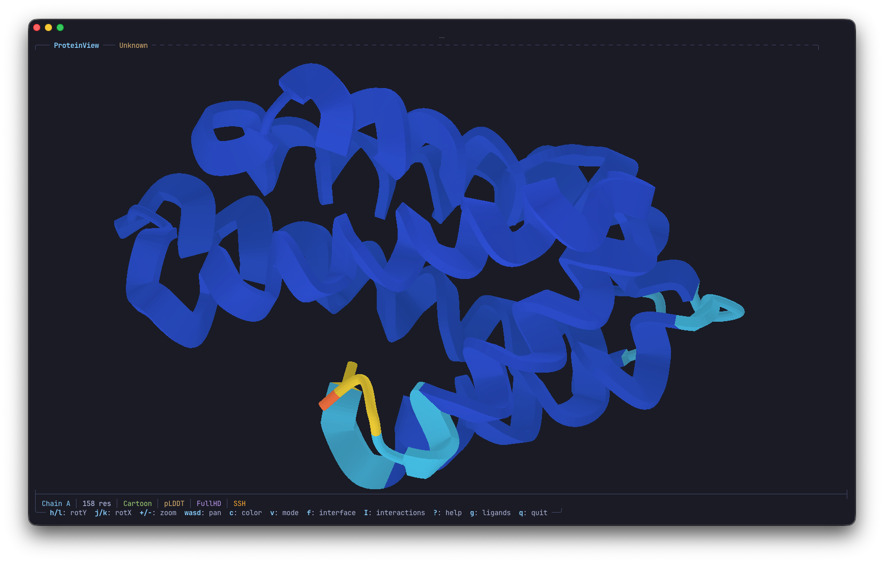 AlphaFold prediction with pLDDT confidence coloring