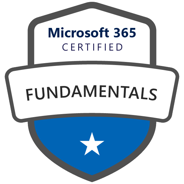 Microsoft 365 Certified Fundamentals (MS-900) Certification badge