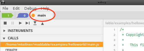 xsbug running helloworld