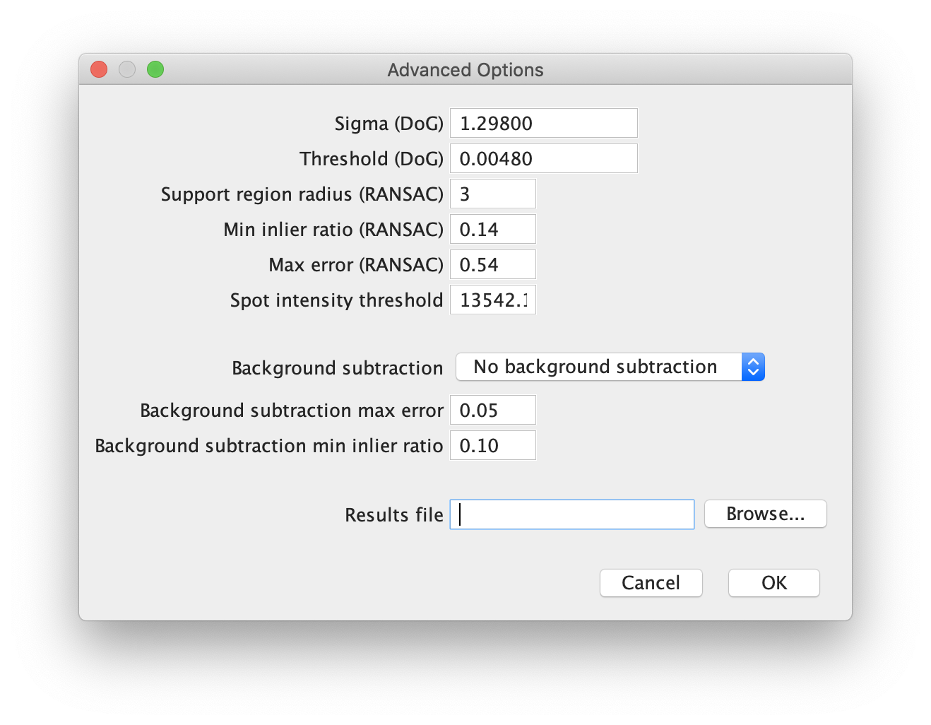 RS_FISH advance mode set parameters menu