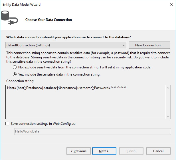 Entity Data Model Wizard Select Connection