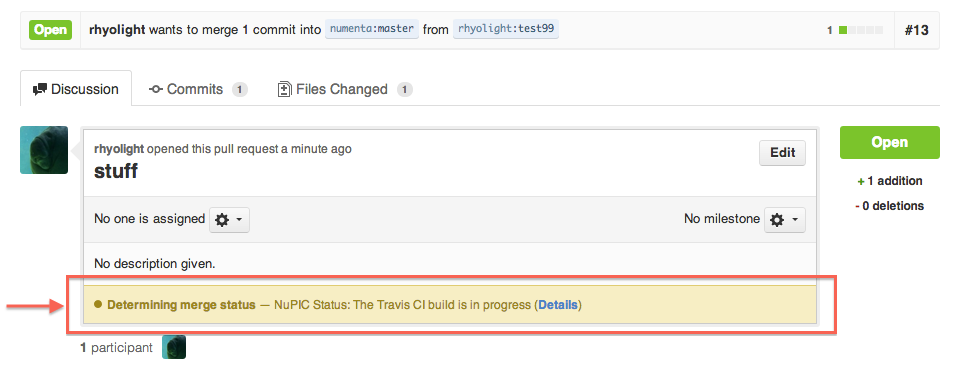 A pull request pending successful validation