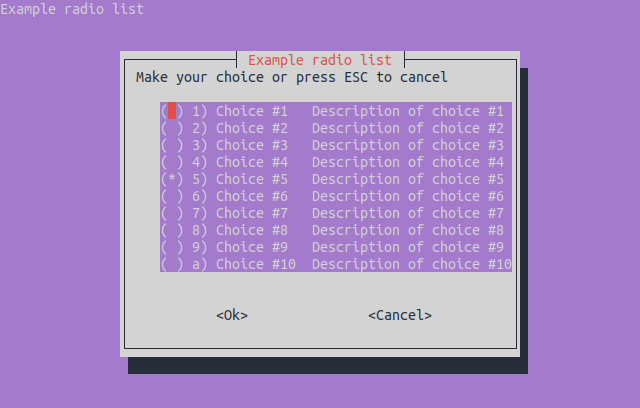 Example radiolist box (Whiptail)