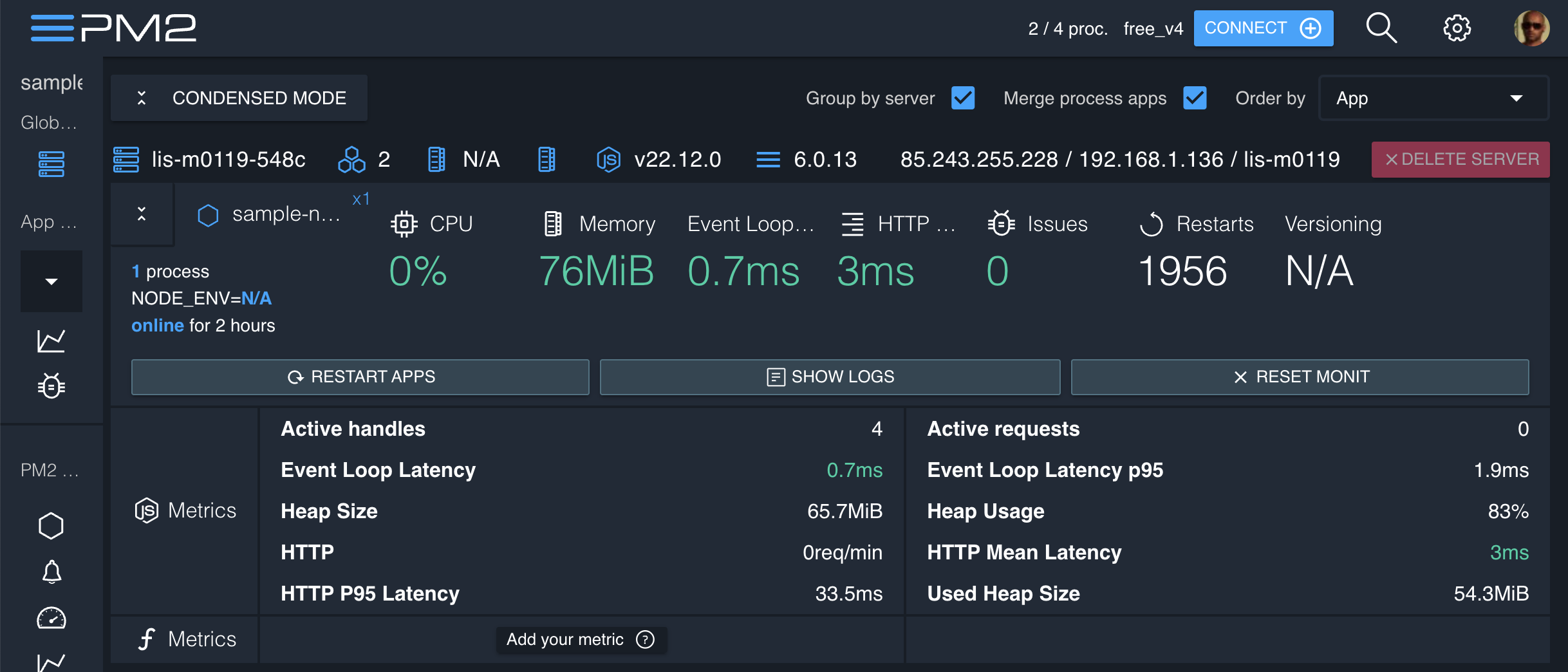 PM2.io Dashboard