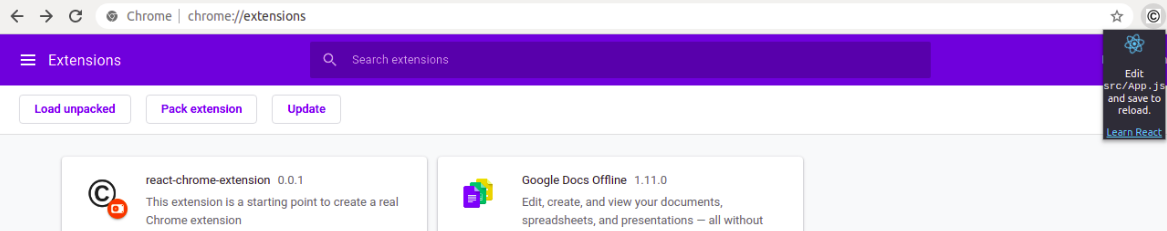 React Chrome minimal example
