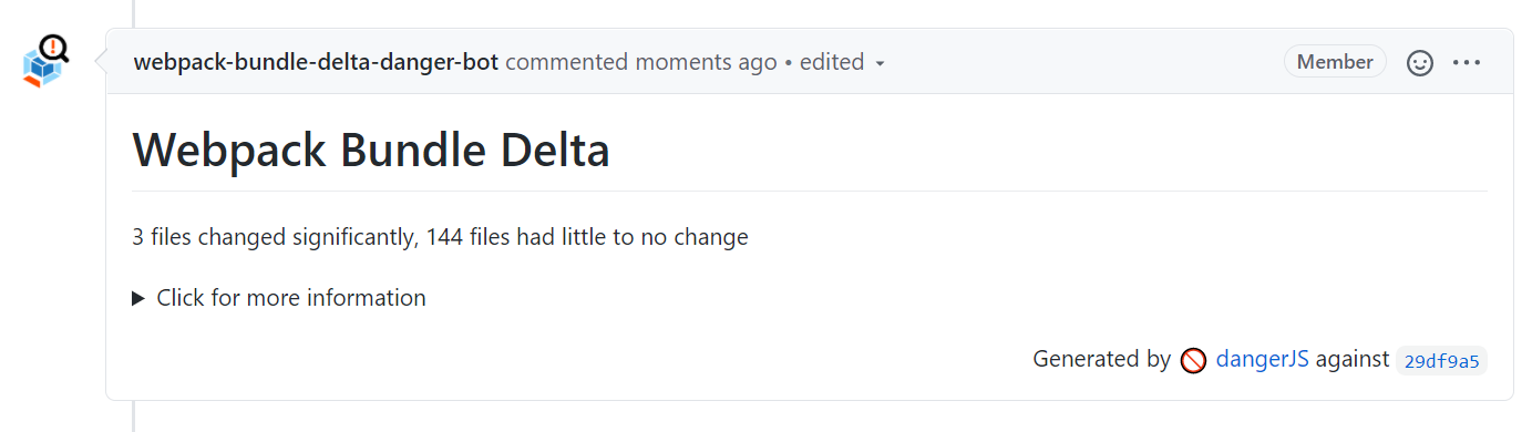 Danger post on PR comment with Webpack Bundle Delta Output